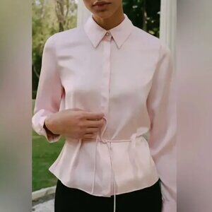 ZARA nwt DRAWSTRING WAIST SATIN EFFECT SHIRT - small
